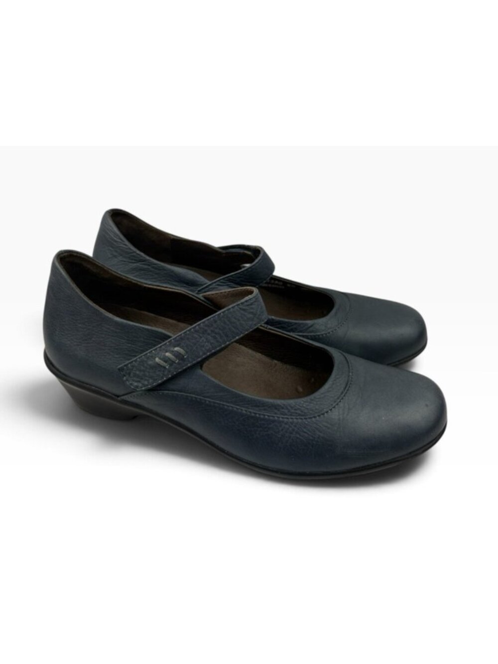 -Wolky Charlotte Mary Jane Comfort Wedge Heels Size 40 Blue Leather Hook & Loop